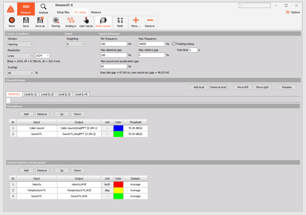 brake noise testing set up screen