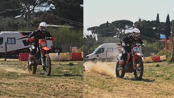 Images of Electric dirt bike on left and gas dirt bike on the right
