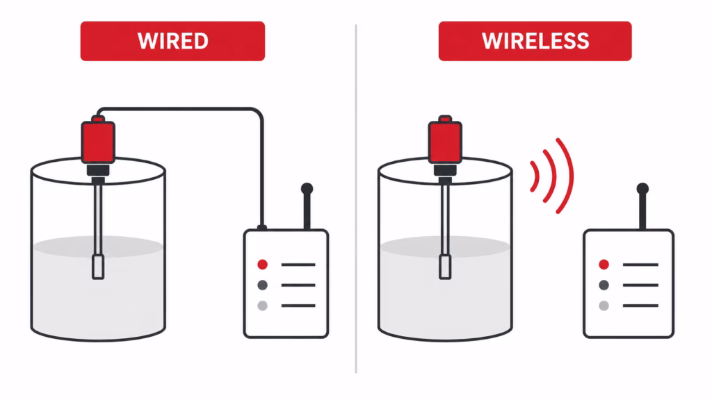Simple comparison of wireless and wired tank level sensor connections