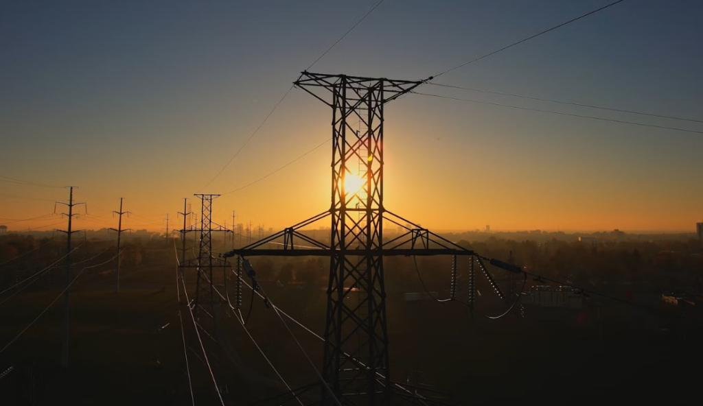 Picture of Power lines at sunset.
