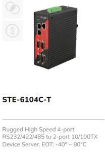 Extended Temperature 4 Port Serial to Ethernet Device Server