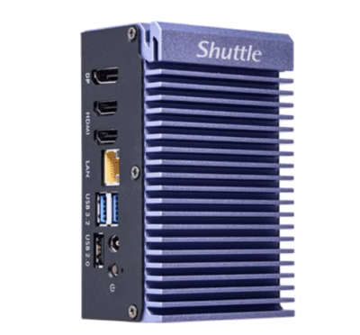 Ultra-compact fanless digital signage player with triple 4K display output, dual 2.5 GbE LAN, and rugged design for retail, transport, and smart city projects.