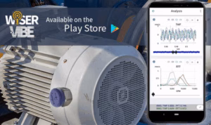WiSER Vibe vibration analysis app showing FFT and waveform data