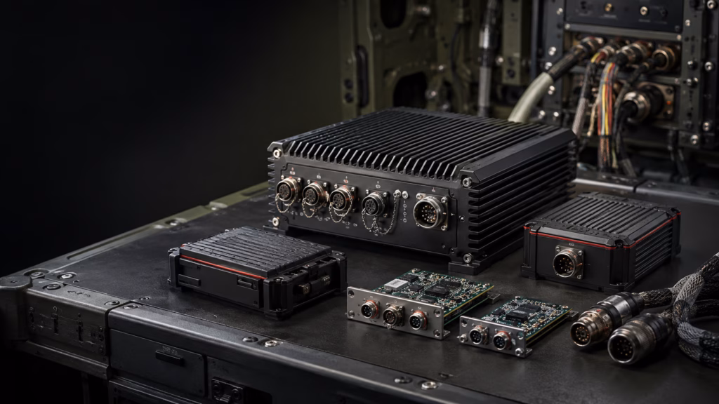 Rugged computing, data-recording and interface hardware in a defence systems integration environment.