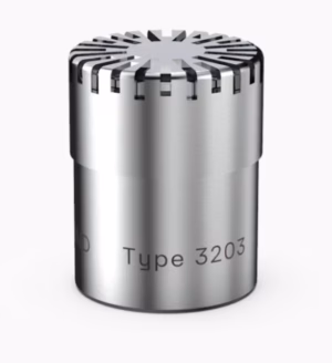 The CRYSOUND CRY3203 is a 1/2-inch prepolarized measurement microphone for audible-range acoustic testing where a separate compatible preamplifier is used.