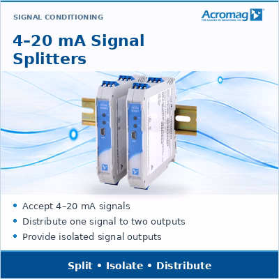 Acromag 4–20 mA signal splitters — distribute one signal to two isolated outputs
