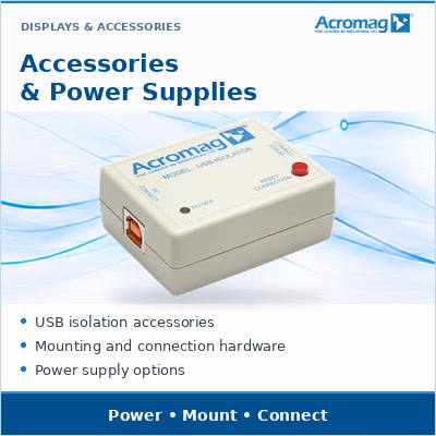 Acromag accessories and power supplies — USB isolation, mounting hardware and power options