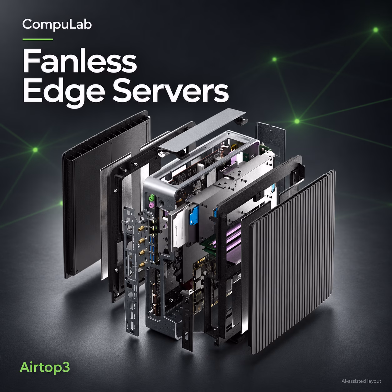 Exploded view of the CompuLab Airtop3 fanless edge server